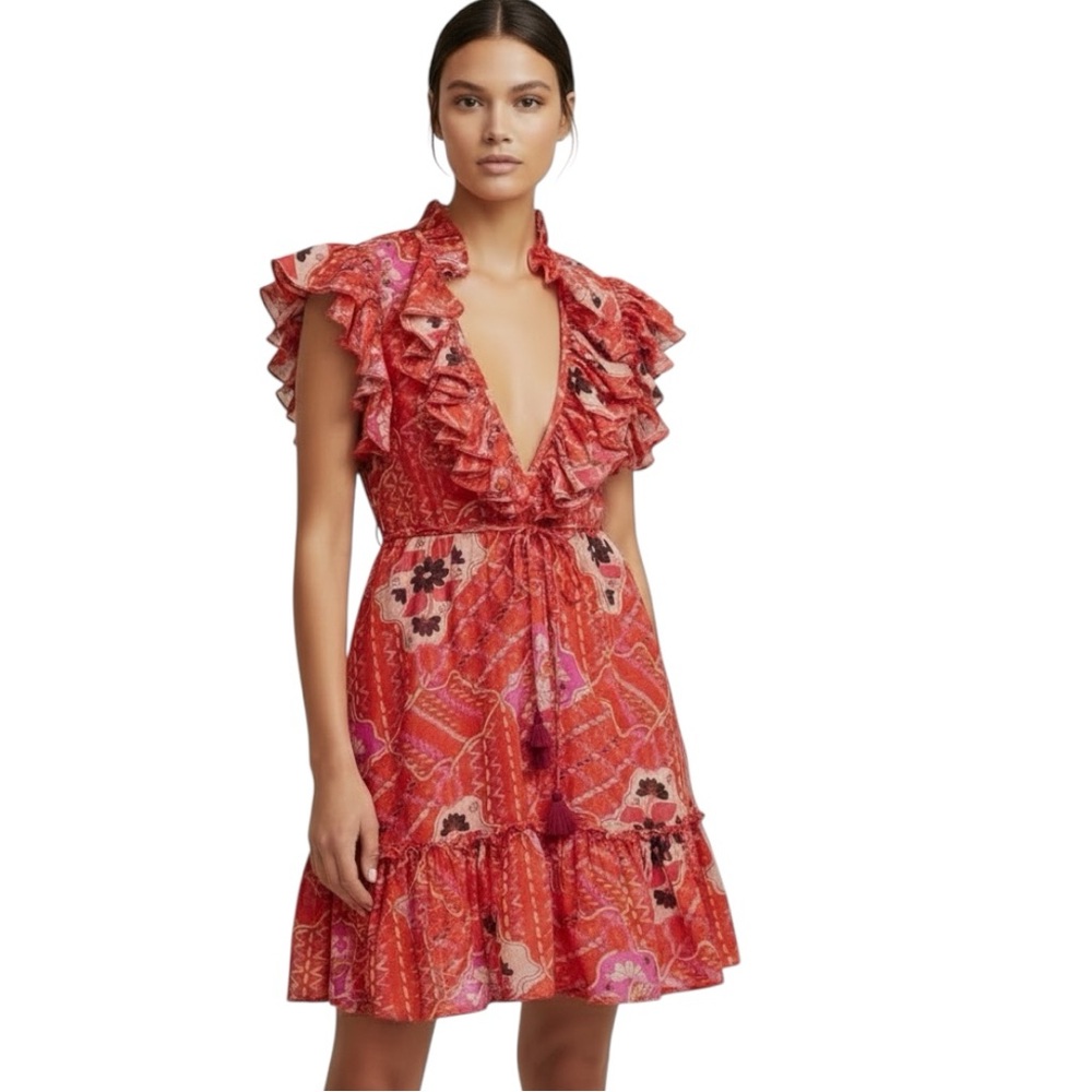 Figue Tuckernuck Ruffle Flutter Sleeve Printed Tent Dress